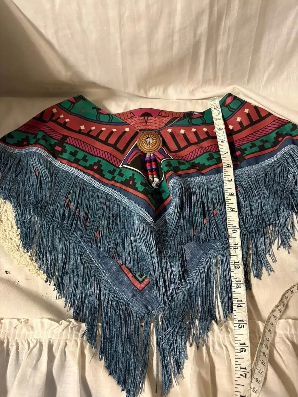 Vintage 1980s Sarah's Stuff Southwest Tribal Print Fringed Shawl